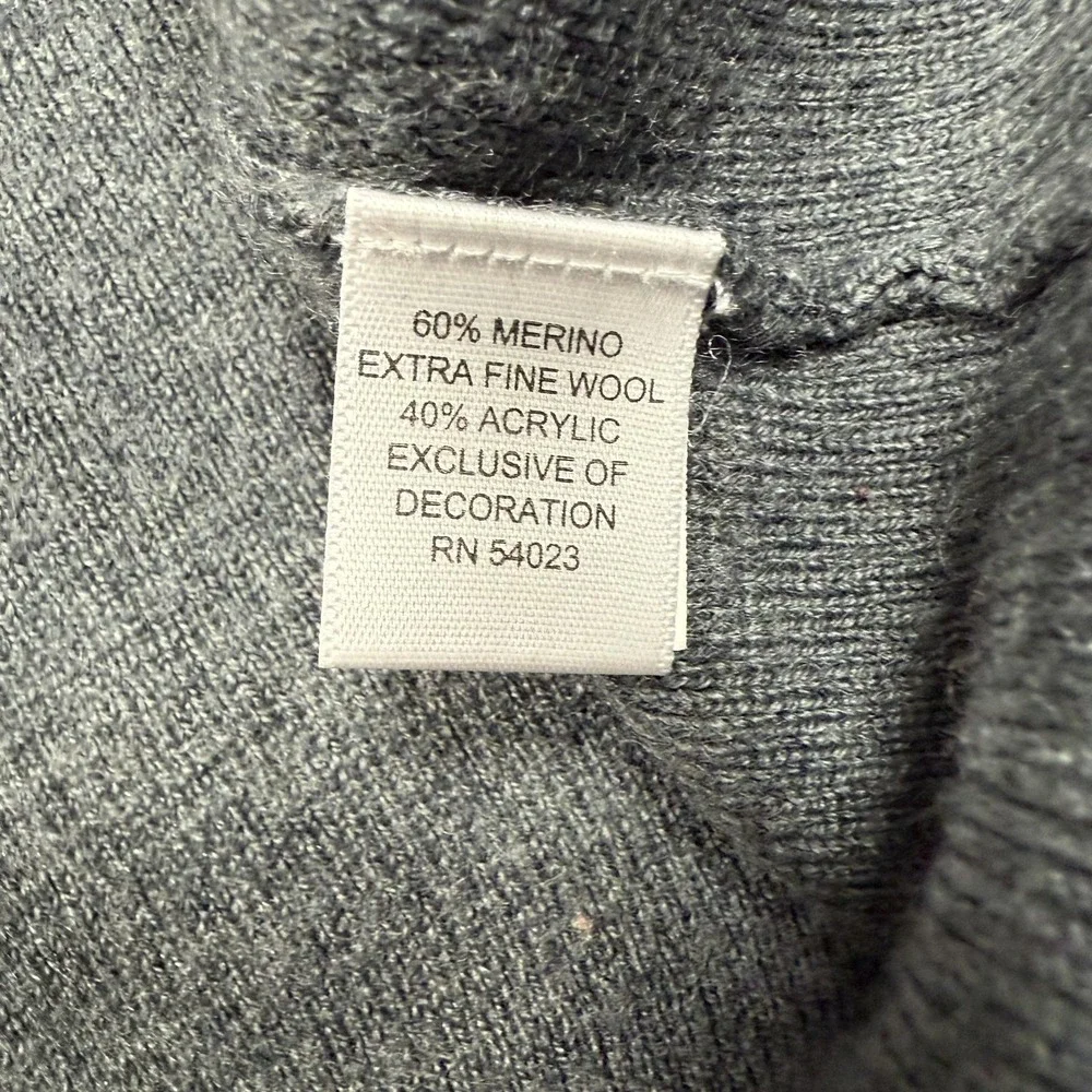 Banana Republic Sweater Mens XL Gray Merino‎ Wool Blend Crewneck Shoulder Patch